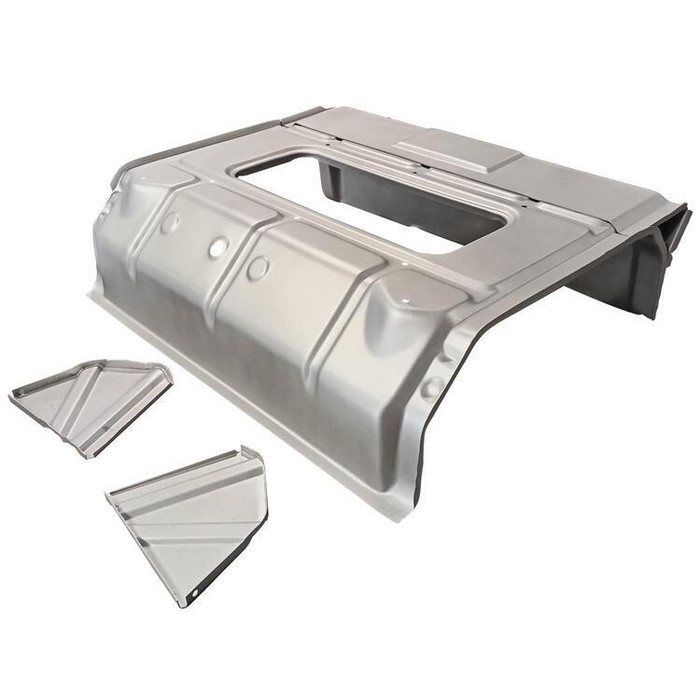 VWC-211-703-599 - 211703599 - SILVER WELD-THROUGH HIGH QUALITY SHEET METAL - FRONT CENTER SEAT BOX PORTION - BUS 62-67 - SOLD EACH