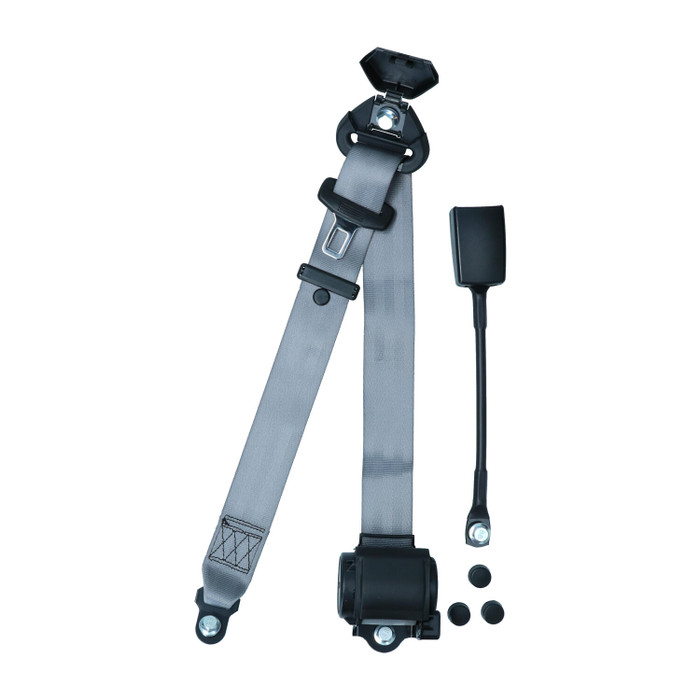 C10-18-1032 - CIP1 PREMIUM QUALITY - PAIR OF GREY 3 POINT RETRACTABLE EUROPEAN STYLE SEATBELTS - WITH BRACKETS & MOUNTING HARDWARE - BEETLE SEDAN 68-77 - SOLD SET