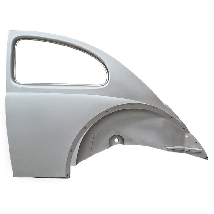 VWC-111-809-085-A - 111809085A - SWF - SILVER WELD-THROUGH QUALITY METAL - COMPLETE REAR QUARTER PANEL WITH INNER REAR FENDER AND BUMPER BRACKET MOUNT - LEFT - BEETLE 55-59 - SOLD EACH