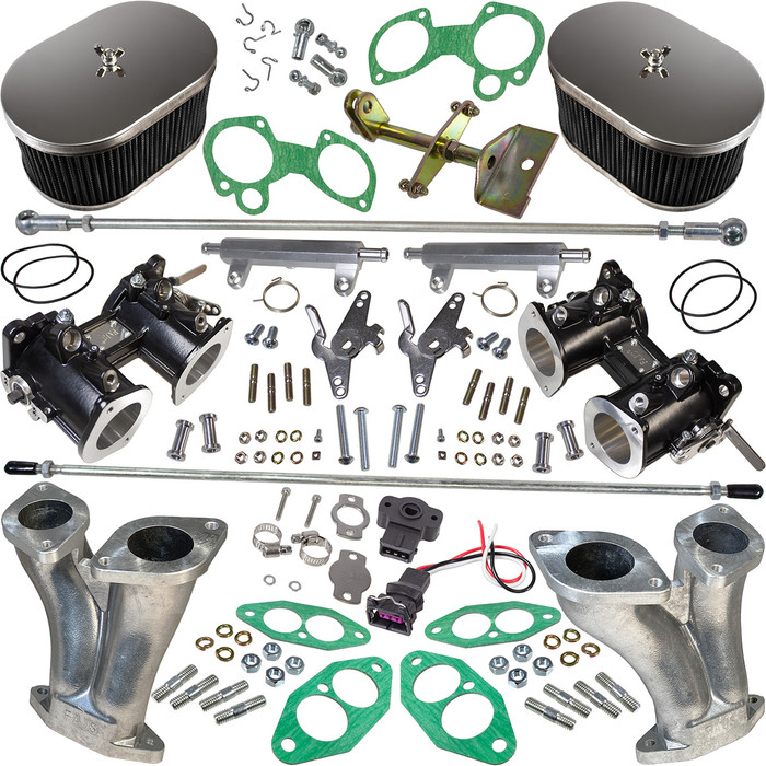 C10-5550-45 - CIP1 PREMIUM QUALITY - DUAL 45MM IDF FUEL INJECTION THROTTLE BODY / MANIFOLD AND CLEANER KIT - ALL 1600CC STYLE DUAL PORT BEETLE UPRIGHT ENGINES - SOLD SET