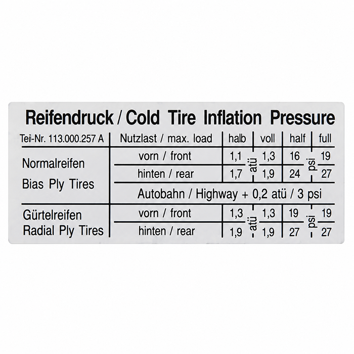 ACC-C10-9716 - TIRE PSI STICKER  - 3.5X 1.5