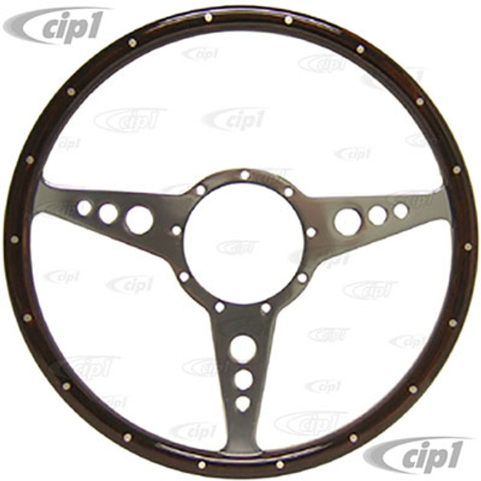 ACC-C15-3328 - MWS 14 INCH CLASSIC WOOD-RIMMED STEERING WHEEL - DISHED WITH HOLES (SUITABLE FOR BEETLE/GHIA/TYPE-3)