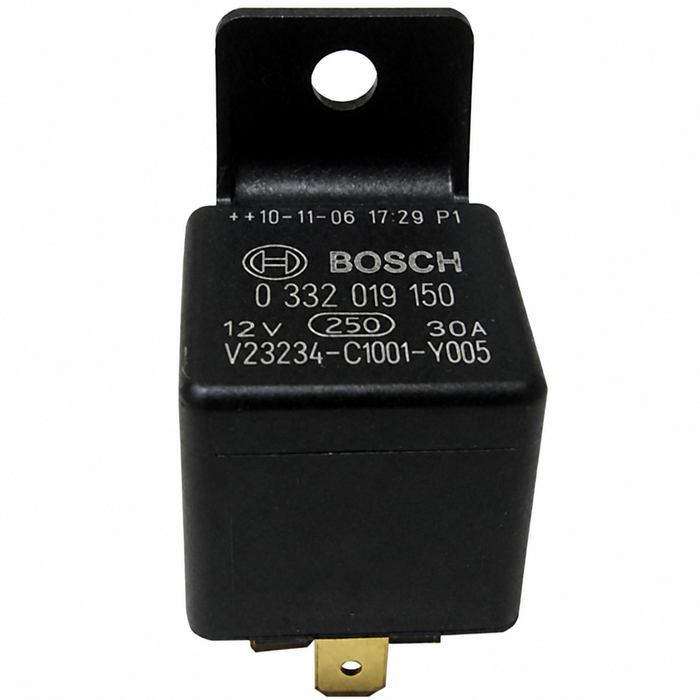 BOS-0-332-019-150 - GENUINE BOSCH - RELAY - 12 VOLT/40 AMP MULTI PURPOSE 5 TERMINAL RELAY- VARIOUS APP. - FUEL PUMP TYPE-3 68-73 - REAR DEFROSTER FOR BEETLE/GHIA/TYPE-3 67-79 (SEE VWC-171-937-503 FOR ALTERNATE)