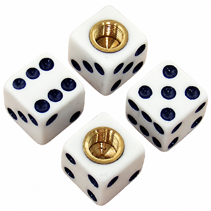 C11-70006 - WHITE DICE VALVE STEM CAPS - SET OF 4
