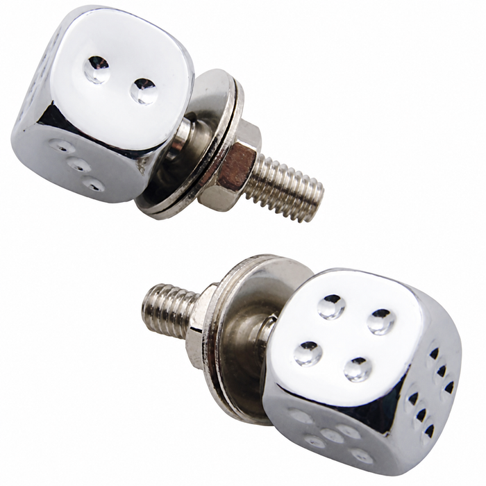 C11-70070 - CHROME DICE LICENSE PLATE MOUNTING FASTENER KIT - SET OF 2