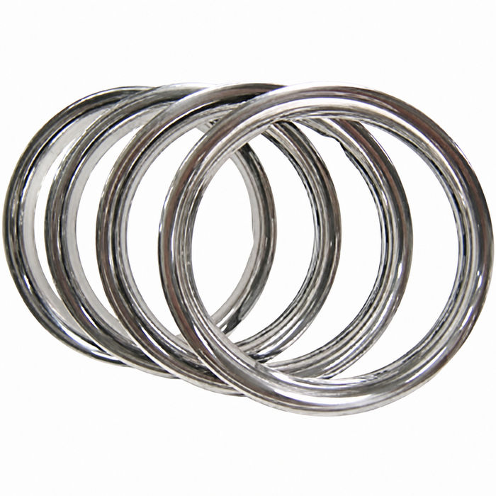 C13-10-1069 - B63722 - POLISHED STAINLESS STEEL BEAUTY TRIM RINGS - RIMS - 15 INCH DIAMETER RIMS - SOLD SET OF 4