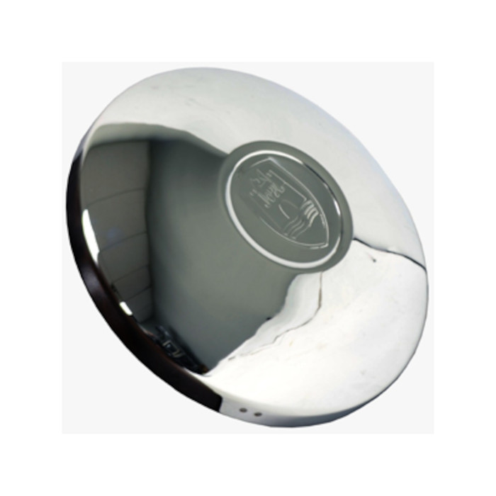 C13-10-1072-B - CIP1 PREMIUM QUALITY - POLISHED TO LOOK LIKE CHROME - STAINLESS STEEL HUB CAP WITH CASTLE LOGO - 4 BOLT WHEEL BEETLE 68-79 - GHIA 66-74 - BUS 71-79 - TYPE-3 66-73 - SOLD EACH