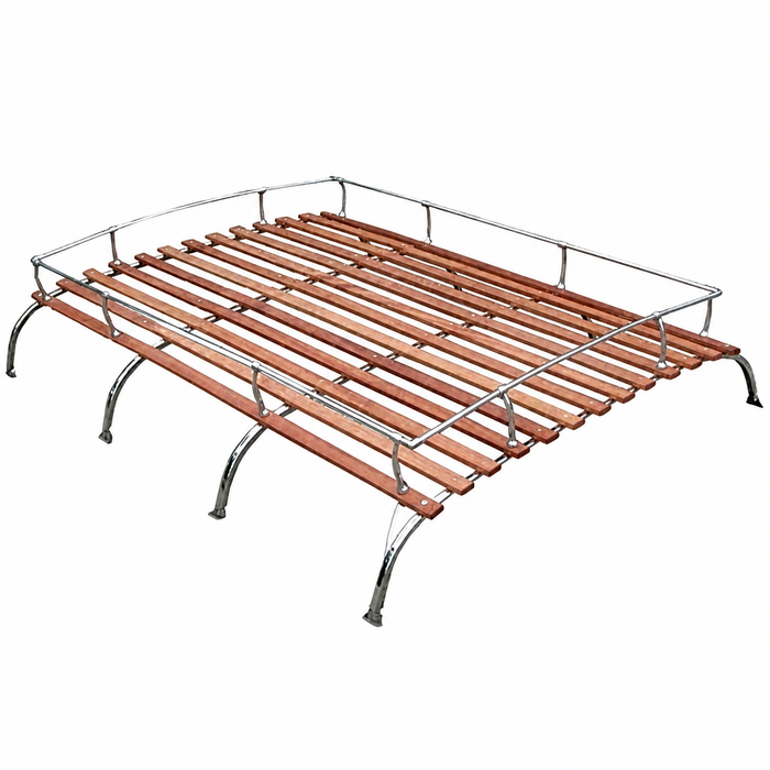 C13-15-2011-4SS - CIP1 EXCLUSIVE - STAINLESS STEEL 4 BOW VINTAGE STYLE ROOF RACK WITH ROSE COLORED WOOD BOWS - KNOCK-DOWN STYLE AND SHIPPABLE BY UPS - BUS 52-79  - SOLD EACH