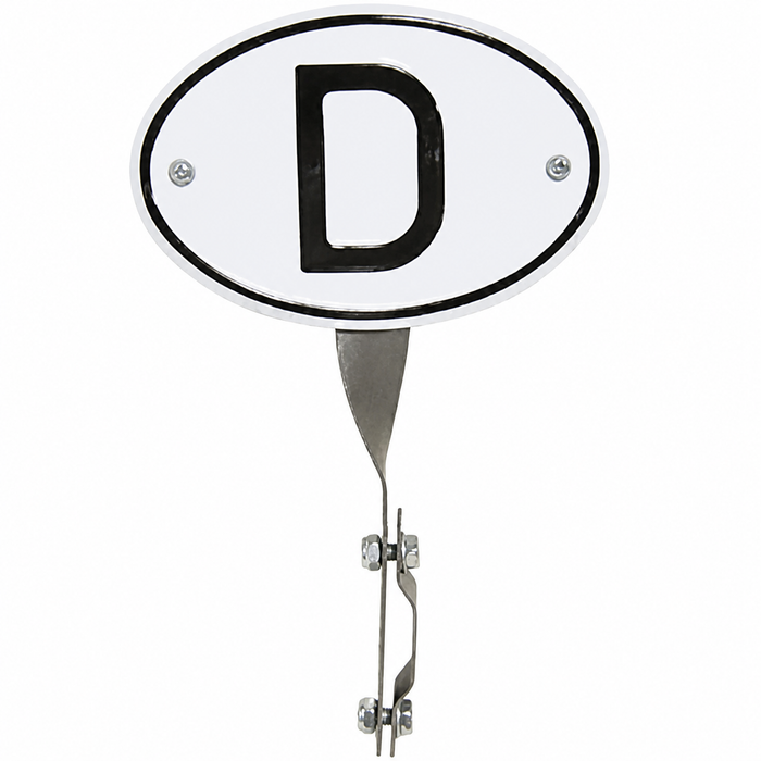 C13-15-2041 - D-PLATE - ORIGIN PLATE WITH STAINLESS STEEL MOUNTING BRACKET - BEETLE 46-67 - SOLD EACH