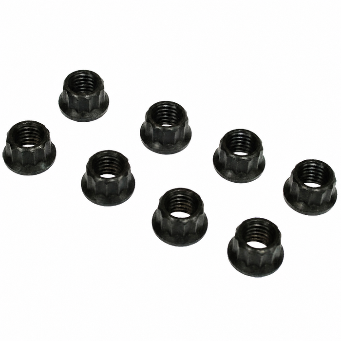 C13-17-2988 - EMPI - SET OF 8 BLACK EXHAUST / INTAKE NUTS - 12 POINT 8MM X 1.25 - USES 10MM 12 POINT SOCKET - SET OF 8