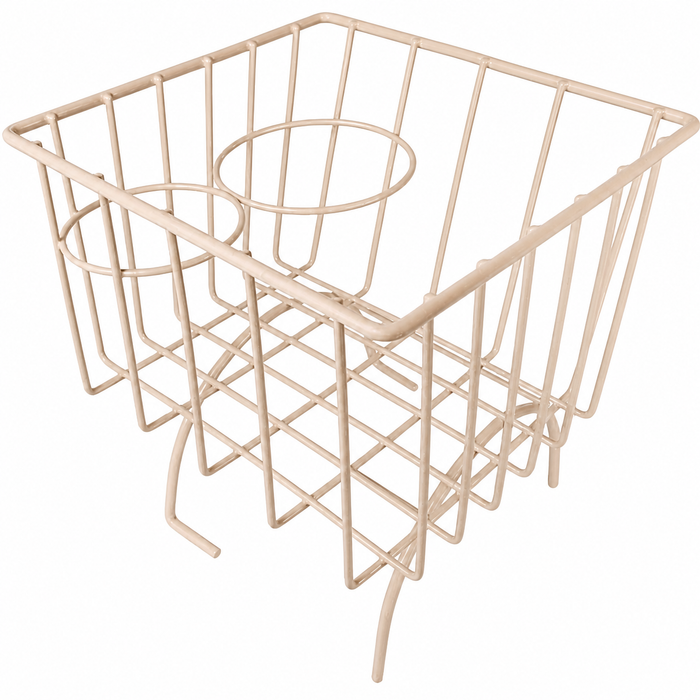C13-18-1067 - WHITE STOW AWAY BASKET AND CUP HOLDER - OVER MIDDLE HUMP (BASKET MEASURES 7-3/8 IN. WIDE X 8-1/4 IN. LONG X 8-1/4 IN. TALL) - ALL BEETLE/GHIA/TYPE-3 - SOLD EACH