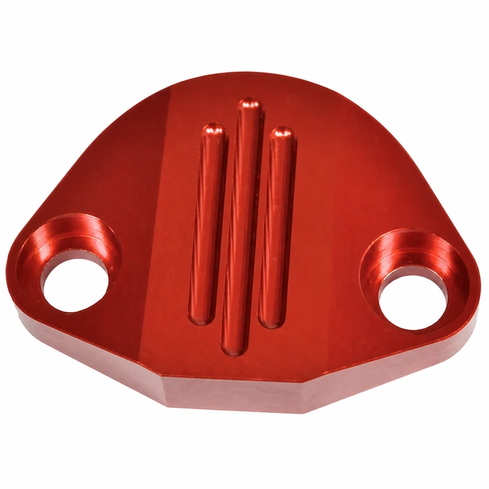 C13-18-1093 - EMPI - RED ANODIZED BILLET FUEL PUMP BLOCK OFF WITH HARDWARE - ALL 1600CC BEETLE STYLE ENGINES - SOLD EACH
