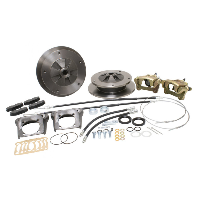 C13-22-2907-F - EMPI - DELUXE ZERO OFF-SET WIDE 5 BOLT REAR DISC BRAKE KIT-WITH HD BRACKETS - WITH E-BRAKE & CABLES - BEETLE/GHIA WITH I.R.S. REAR SUSP. 73-79 - (A40)