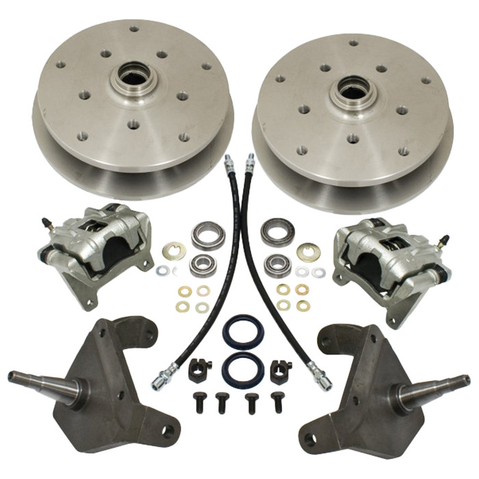 C13-22-2925 - EMPI BRAND - 2-1/2 INCH LOWERED/DROPPED SPINDLE 5X205MM and 5X130MM BOLT PATTERN DISC BRAKE KIT - BEETLE/GHIA 52-65 WITH KING PIN FRONT BEAM - COMPLETE WITH NEW SPINDLES - SOLD KIT