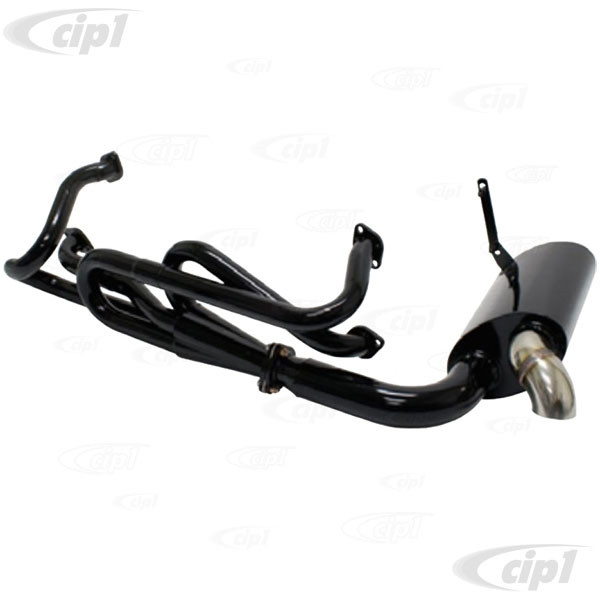 C13-3256 - EMPI - 1-1/2 INCH BLACK (PAINTED) STEEL SIDEFLOW/SIDEWINDER MERGED EXHAUST SYSTEM WITH HEATER BOX FLANGES WELDED IN PLACE (USE WITH C13-3420 J-TUBES NOT INCLUDED) - BUS 68-71 - SOLD EACH