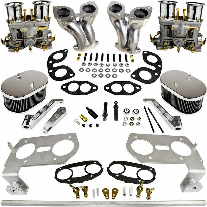 C13-47-7317-CMKT - CIP1 EXCLUSIVE PREMIUM QUALITY - COMPLETE DUAL 40-44-48MM WEBER IDF/HPMX STYLE CARBURETOR KIT - AIRCLEANER DESIGN MAY VARY - FITS BEETLE/GHIA/BUS - FITS BEST WITH 36HP FAN SHROUD - STOCK FAN SHROUD MAY NEED MODIFICATIONS - SOLD KIT