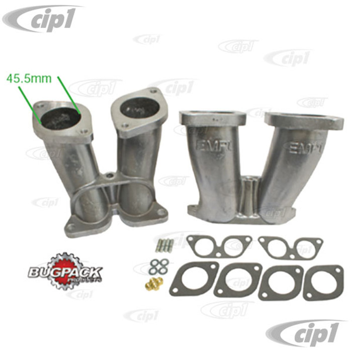 C13-48-1295 - BUGPACK - PAIR OF 356/912 PORSCHE DUAL INTAKE MANIFOLDS (45.5MM OPENING) - ALLOWS USE OF 44MM IDF/HPMX CARBURETORS - SOLD PAIR