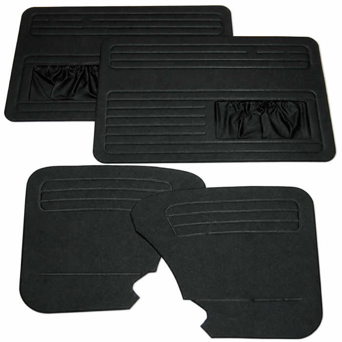C13-4852 - EMPI 113-898-015-B - 113898015B - BLACK DOOR PANEL 4 PIECE SET - BEETLE SEDAN 58-64 - WITH MAP POCKETS ON BOTH FRONT PANELS - SOLD SET OF 4