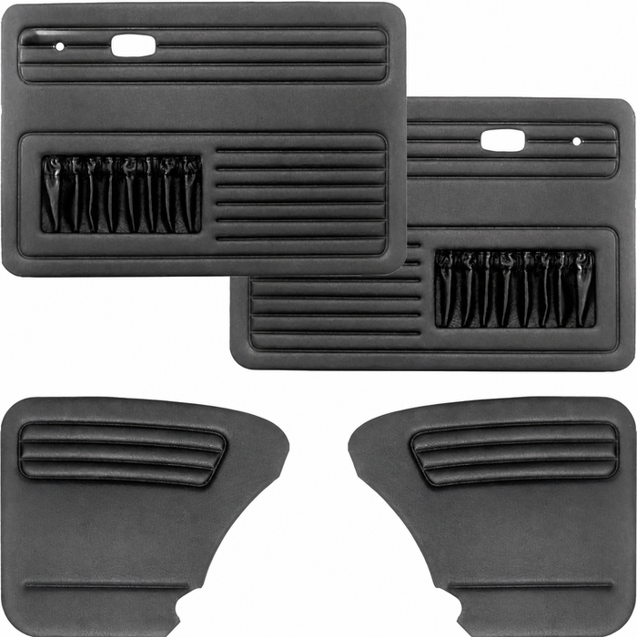 C13-4854 - EMPI - 113-898-015-B - 113898015B - BLACK DOOR PANEL 4 PIECE SET - BEETLE SEDAN 65-77 - WITH MAP POCKETS ON BOTH FRONT PANELS - SOLD SET OF 4