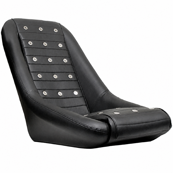 C13-62-2881 - EMPI - LOW BACK ROADSTER STYLE SEAT - BLACK VINYL WITH POLISHED VENT GROMMETS - UNIVERSAL FIT - BRACKET NOT INCLUDED - SOLD EACH
