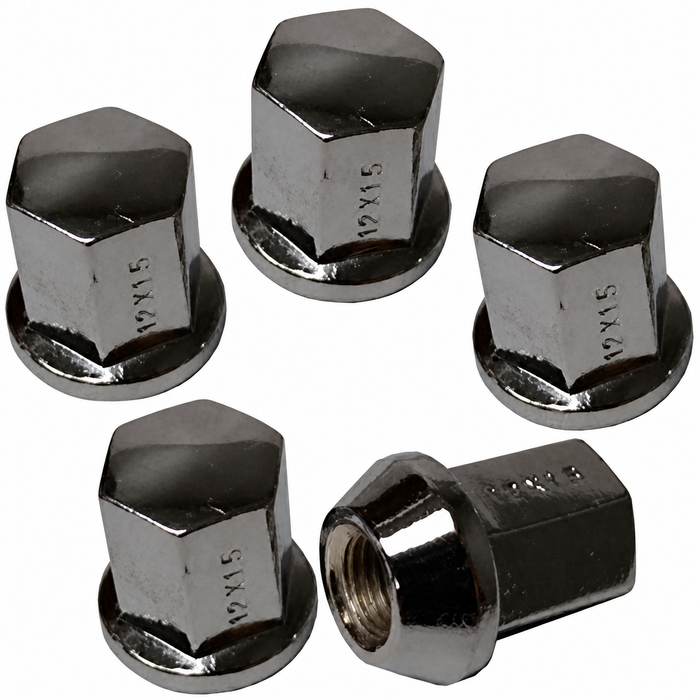 C13-70-2870 - EMPI - SET OF 5 CHROME STEEL LUG NUTS - 60 DEGREE ACORN SEAT - 12MM THREAD - 19MM HEAD - SET OF 5