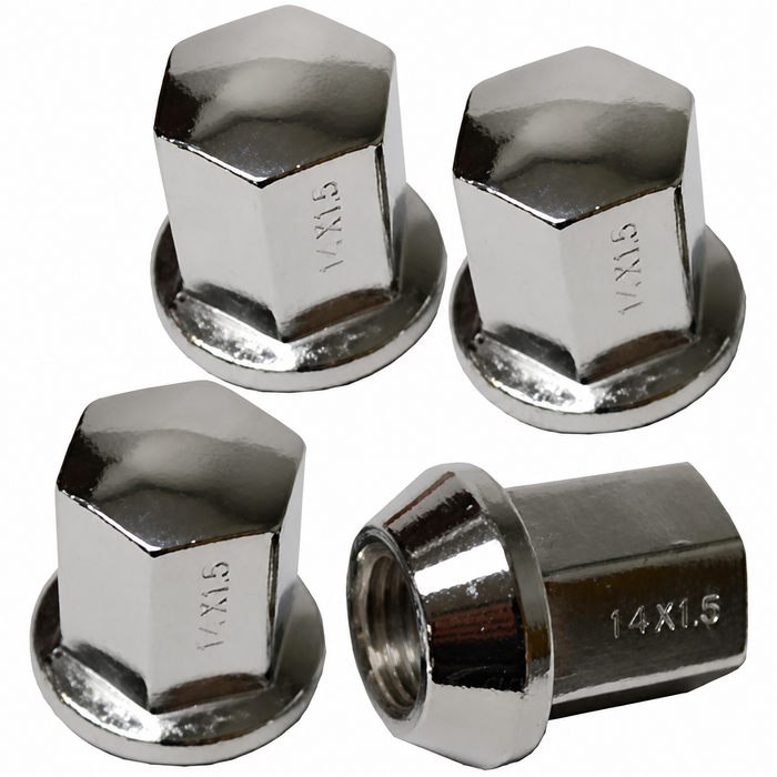 C13-70-2872 - EMPI - SET OF 4 CHROME STEEL LUG NUTS - 60 DEGREE ACORN SEAT - 14MM THREAD - 19MM HEAD - SET OF 4