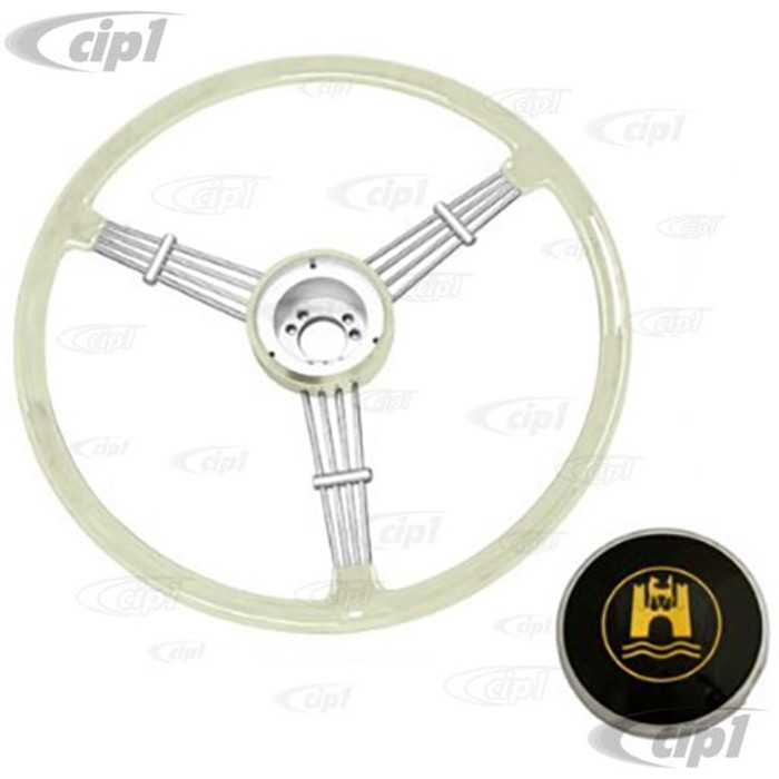 C13-79-4060 - EMPI BANJO STYLE STEERING WHEEL - SILVER / GREY WITH HORN BUTTON - ADAPTER SOLD SEP. - SOLD EACH