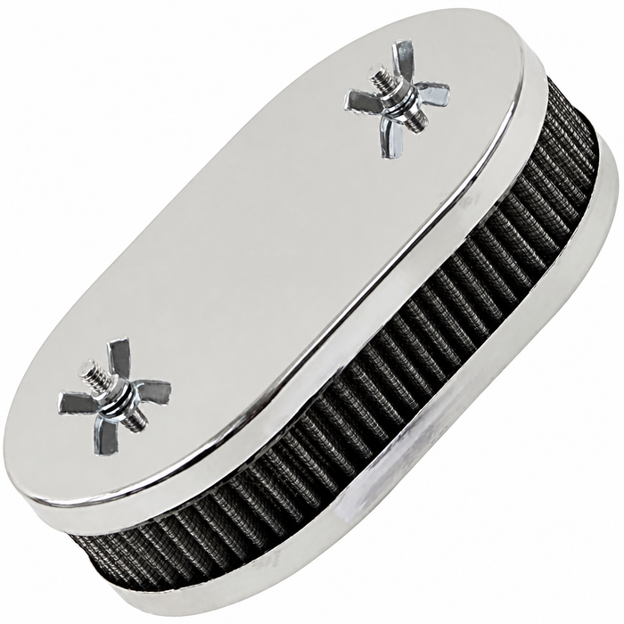C13-8726 - EMPI - WEBER 40-42MM DCNF OVAL CHROME AIR CLEANER - 1-3/4 INCH TALL WITH GAUZE ELEMENT - 2 HOLE TOP MOUNT - SOLD EACH