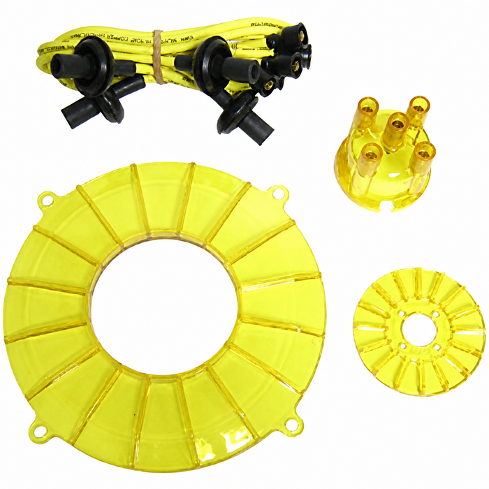 C13-8745 - EMPI-ENGINE TRIM KIT-YELLOW-WIRES/CAP/PLASTIC PULLEY COVER AND BACKING PLATE-T1 STYLE ENG.