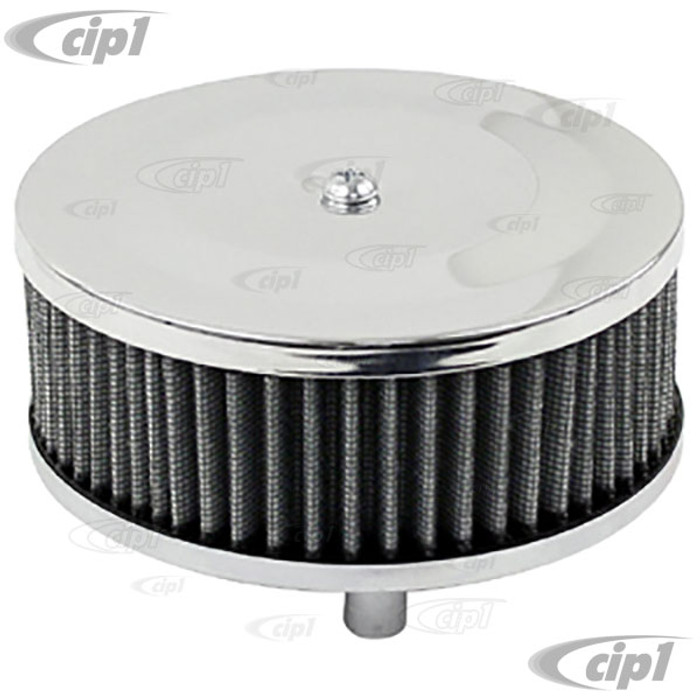 C13-9044 - EMPI - CHROME ROUND AIR CLEANER – FOR STOCK CARB. – 3 INCH TALL WITH GAUZE ELEMENT – SOLD EACH