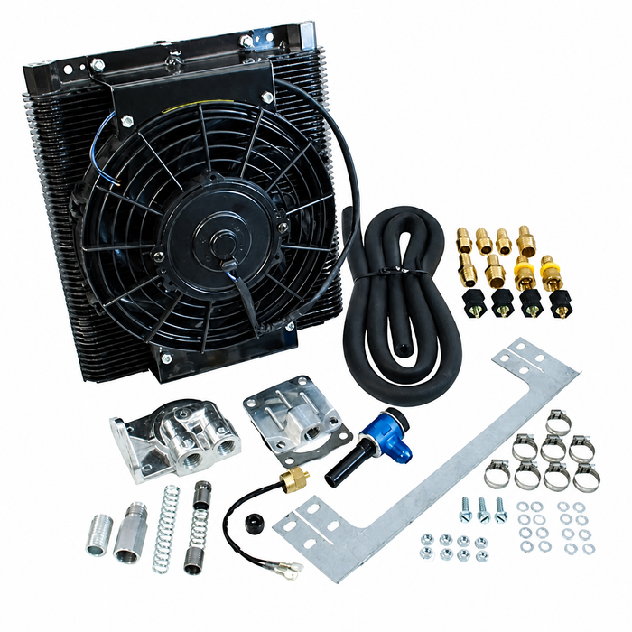 C13-9248 - EMPI - DIRECT BOLT-ON OIL COOLER FAN KIT (LEAVE ORIGINAL COOLER IN PLACE - NO MACHINING REQUIRED)  - INCLUDES 96 PLATE COOLER / 9 INCH FAN / ALL OTHER HARDWARE - COMPLETE KIT
