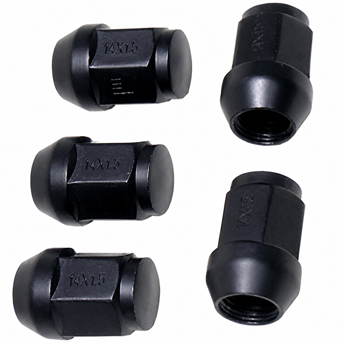 C13-9535-BK - BLACK COATED 14MM ACORN LUG NUTS (1.5MM PITCH, FITS MOST COMMON CUSTOM STEEL RIMS) 5 PIECE SET