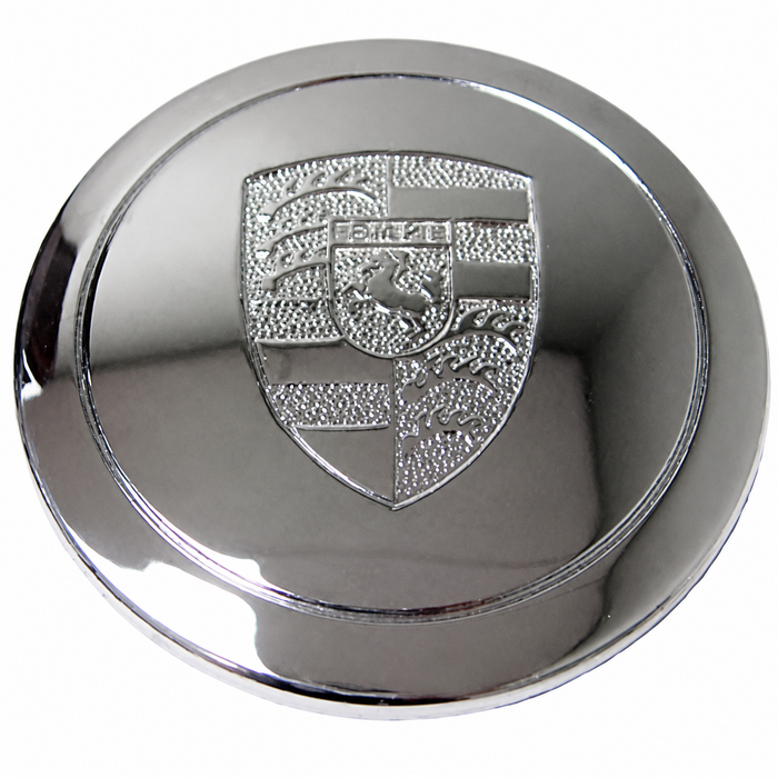 C13-9718 - EMPI - CHROME METAL LOGO CENTER CAP FOR 17INCH 911 STYLE AND GAS-BURNER WHEEL (FIT 70MM DIA. HOLE) - SOLD EACH