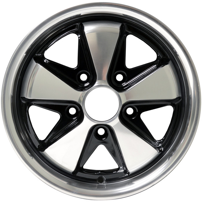 ACC-C10-6648-BLEM - BLEMISHED - 911 STYLE 5 SPOKE ALUMINUM WHEEL - BLACK WITH POLISHED SPOKES - 5.5 INCH WIDE X 15 INCH DIA. - 5X130MM BOLT PATTERN (5 INCH BACKSPACE) - CENTER CAP AND HARDWARE SOLD SEPARATELY - AS IS - ALL SALES FINAL!