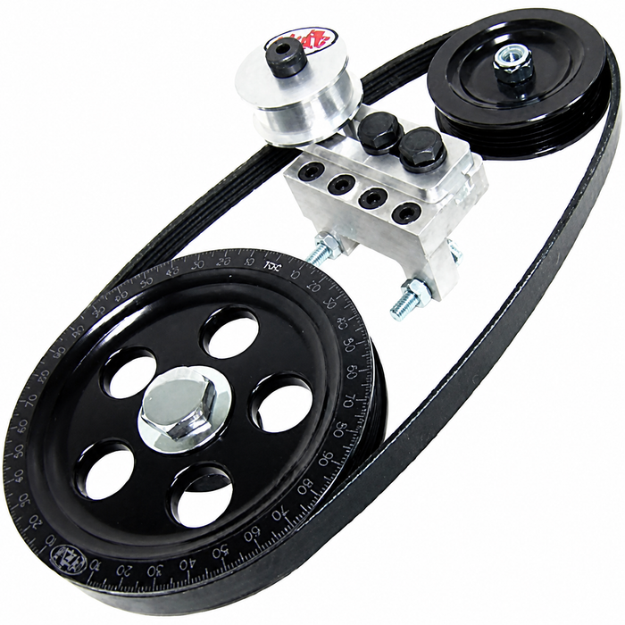 C15-80316BK - SCAT SERPENTINE BELT SYSTEM KIT - ANODIZED BLACK WITH ETCHED TIMING MARKS - 1600CC BEETLE STYLE ENGINES - ALL BILLET ALUMINUM CONSTRUCTION