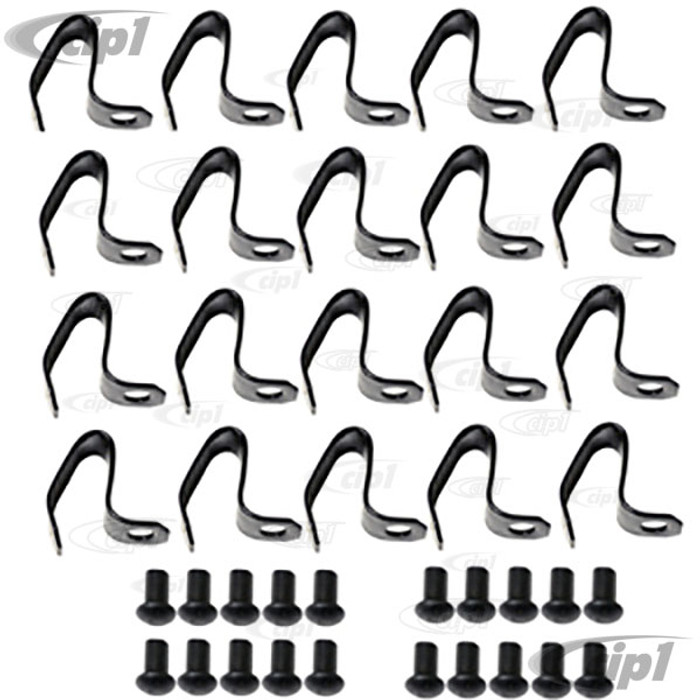 C16-111-115C-SET - 111-601-131 - 111601131 - HUBCAP CLIP & RIVET KIT - 4 KITS - DOES 1 CAR - BEETLE 46-65 - GHIA 56-65 - BUS 50-70 - VW THING 69-79 - SOLD SET OF 4 KITS