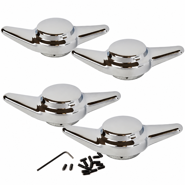 ACC-C10-6695 - EMPI 9620 - SET OF CHROME 2 SPOKE KNOCK OFFS / SPINNERS WITH MOUNTING HARDWARE - SOLD SET OF 4