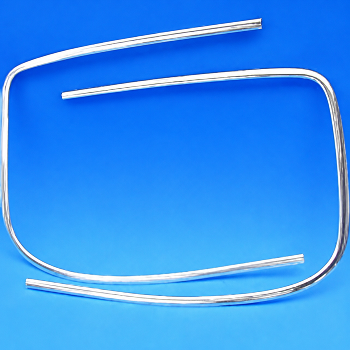 C16-143-305A - 143-853-305-A - 143853305A - FRONT WINDSHIELD TRIM MOLDINGS (BRIGHT ALUMINUM) - GHIA SEDAN & CONVERTIBLE 67-74 (CLIPS NOT INCL.) - SOLD 2 PIECE SET