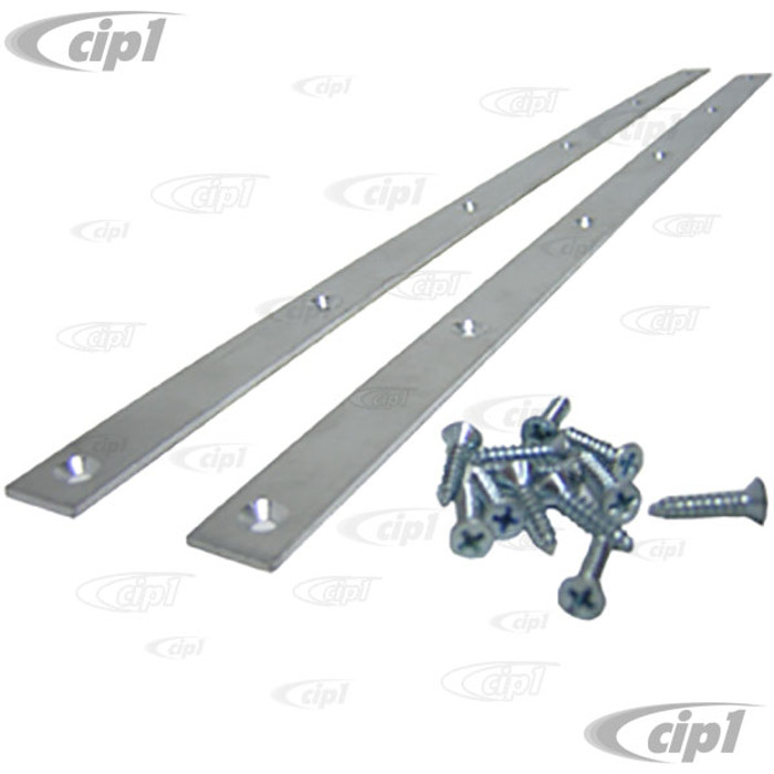 C16-151-351A - (151-871-351A 151871351A) - METAL SECURING STRIPS W/SCREWS - ALUMINUM - 2 PC SET - DOOR PILLAR - BEETLE CONVERTIBLE 65-72 - SOLD 2 PIECE SET