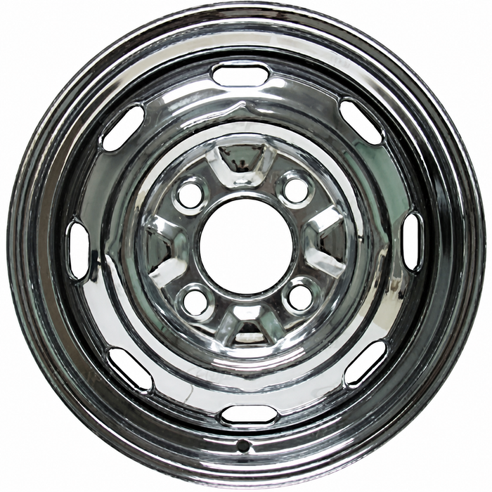 ACC-C10-6622 - CHROME 4 BOLT STEEL WHEEL 15 X 4-1/2 ( 4 INCH BACK SPACING) READ SPECIAL NOTES ABOUT HUB CAPS! - SOLD EACH