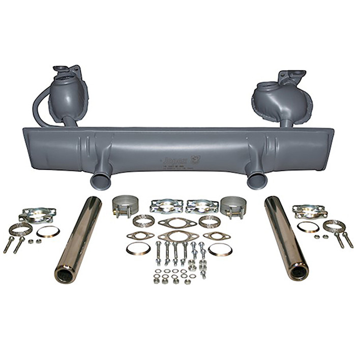 C24-113-251-053-AKKT - 113251053A - COMPLETE 13-1600CC MUFFLER KIT - HEAVY-DUTY MADE IN EUROPE - INCLUDES MOUNTING CLAMPS/HARDWARE/GASKETS/TAIL PIPES - BEETLE/GHIA 66-74  EXCEPT 1974 CALIFORNIAN MODELS - SOLD KIT