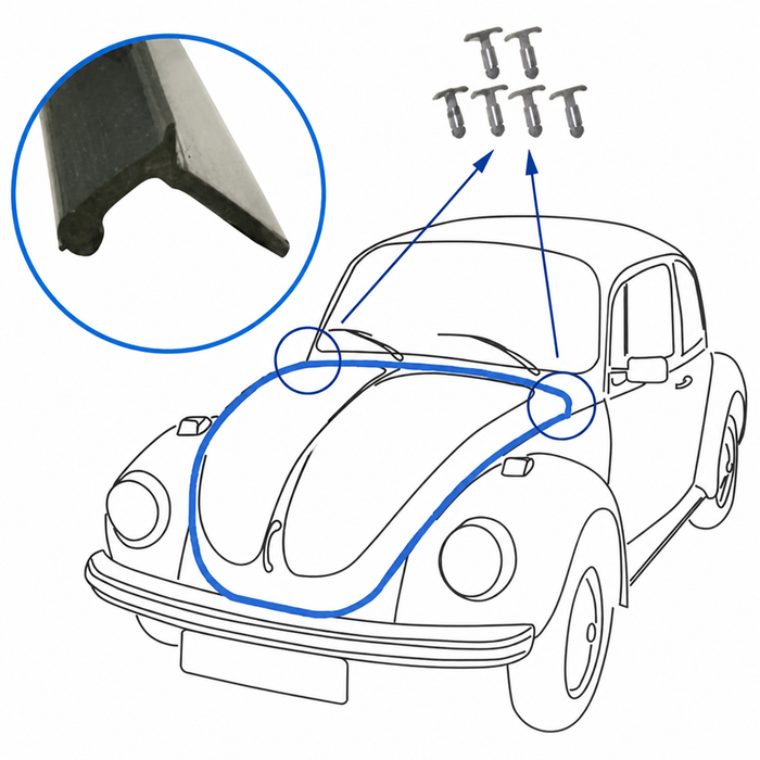 C24-133-823-731-KT - 133823731 - GERMAN - FRONT HOOD SEAL KIT - INCLUDES 6 MOUNTING CLIPS - SUPER BEETLE 73-79 - SOLD KIT