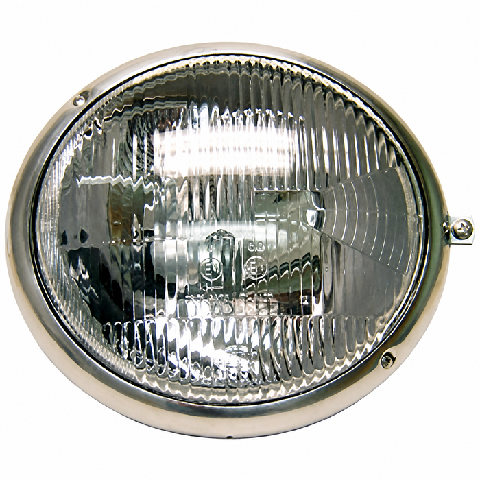 C24-211-941-038-CHE - 211941038 - GENUINE HELLA GERMAN MADE - RIGHT SIDE (LHD) EUROPEAN STYLE HEADLIGHT ASSEMBLY W/STAINLESS STEEL RIM - BUS 52-67 - (BULB SOLD SEP.- SEE VHD-N17-7053) - SOLD EACH