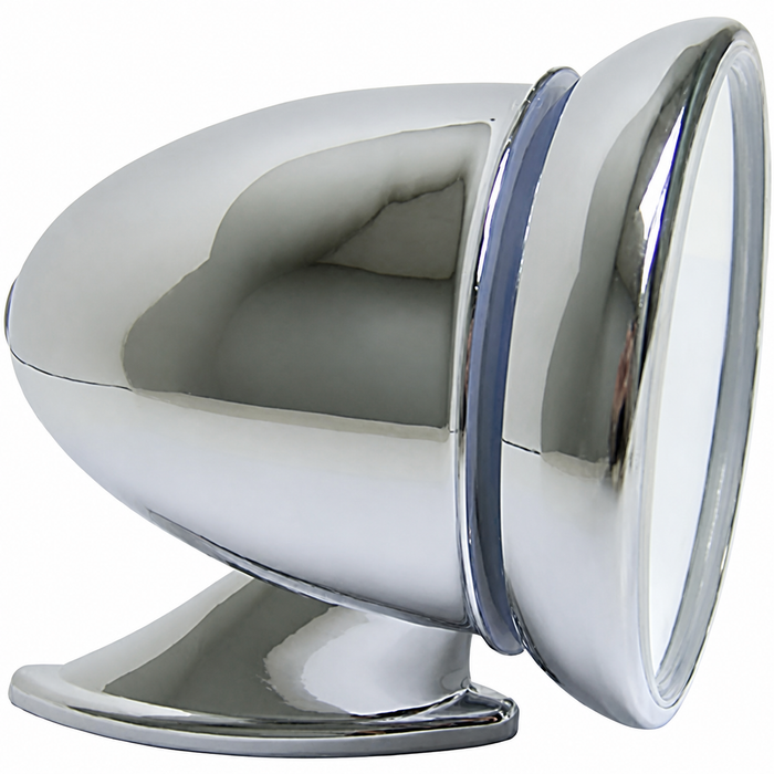 C26-857-845 - CHROME METAL - ROUND STYLE BULLET SIDE MIRROR - LEFT OR RIGHT - UNIVERSAL FIT - ALL MODELS INCLUDING PORSCHE 356 - SOLD EACH