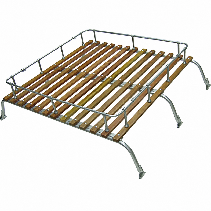 C27-J12629 - MADE IN THE U.K. - 15-2011 - VINTAGE STYLE LARGE 3 BOW ROOF RACK - SILVER POWDER COATED WITH QUALITY WOOD SLATS - 46 INCHES LONG - WILL NOT FIT WITH POPTOP OR RAISED ROOF - BUS 52-79 - SOLD EACH