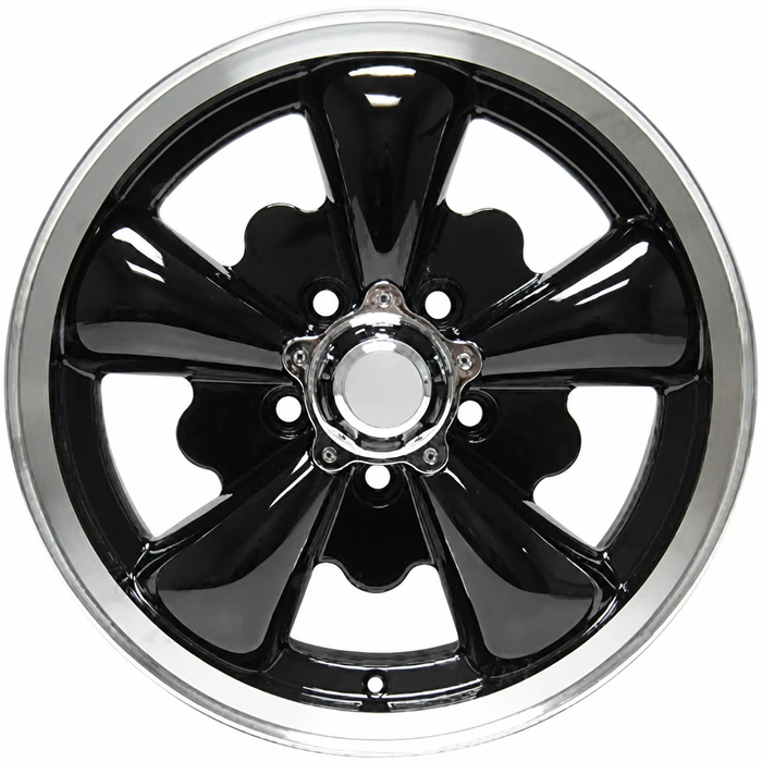 C32-E251B - 5 SPOKE ALUMINUM WHEEL - BLACK - 5.5 INCH WIDE X 15 INCH DIA. - 5X112MM BUS 71-79 BOLT PATTERN WITH CENTER CAP - USES 60% ACORN HARDWARE - HARDWARE SOLD SEPARATELY - SOLD EACH