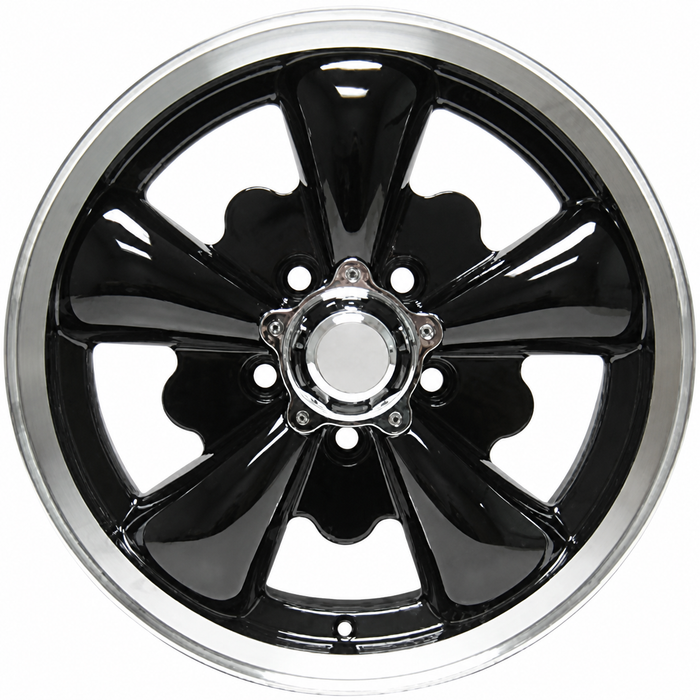 C32-E251B - 5 SPOKE ALUMINUM WHEEL - BLACK - 5.5 INCH WIDE X 15 INCH DIA. - 5X112MM BUS 71-79 BOLT PATTERN WITH CENTER CAP - USES 60% ACORN HARDWARE - HARDWARE SOLD SEPARATELY - SOLD EACH