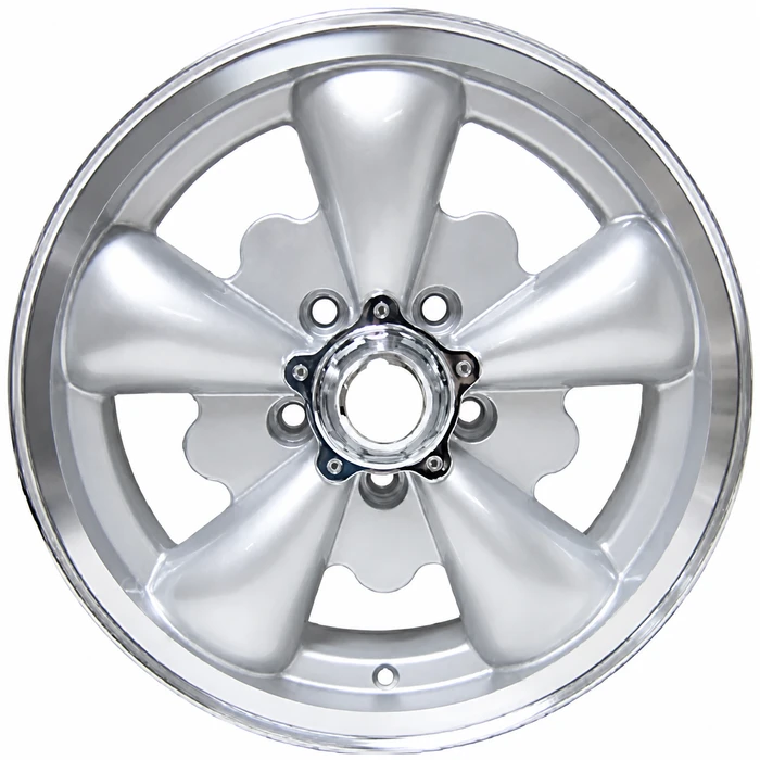 C32-E251S - 5 SPOKE ALUMINUM WHEEL - SILVER - 5.5 INCH WIDE X 15 INCH DIA. - 5X112MM BUS 71-79 BOLT PATTERN WITH CENTER CAP - USES 60% ACORN HARDWARE - HARDWARE SOLD SEPARATELY - SOLD EACH