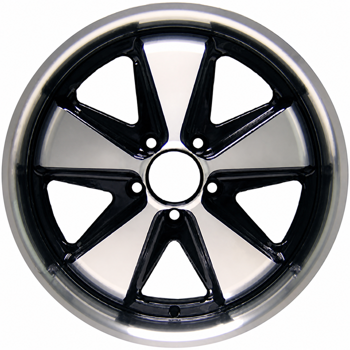 C32-FU171B - 911 STYLE 5 SPOKE ALUMINUM WHEEL - BLACK AND MACHINED/POLISHED SPOKES - 7 INCH WIDE X 17 INCH DIA.(5.5 IN. BACKSPACE/ET40) - 5X112MM BOLT PATTERN - CENTER CAP AND HARDWARE SOLD SEPARATELY - SOLD EACH