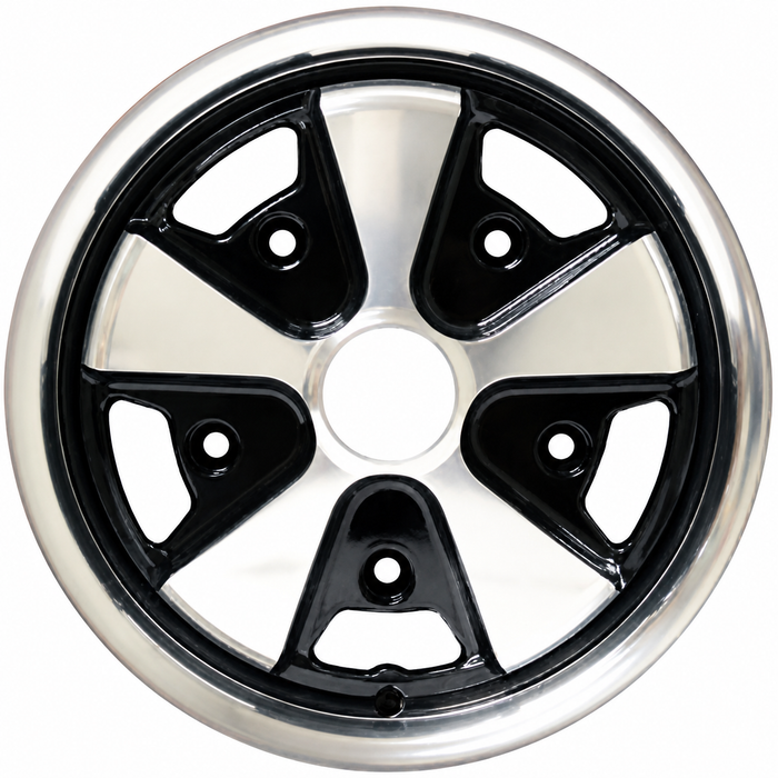 C32-FU205-5515B - 10-1110-0 - POLISHED SPOKES WITH BLACK BACKGROUND - 911 STYLE WHEEL - 5.5X15 INCH (4 INCH BACKSPACE) - 5 X 205MM BOLT WHEEL - SOLD EACH